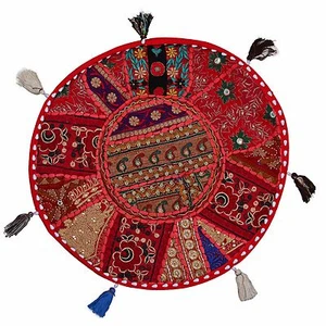 Indian Vintage Round Floor Cushion Cover Couch Patchwork Bohemian Pillow 18x18 - Picture 1 of 3