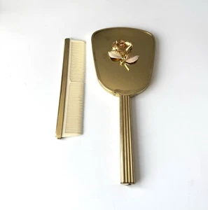 Antiker Handspiegel mit passendem Kamm Vintage für das Boudoir Schminken Spiegel - Bild 1 von 9