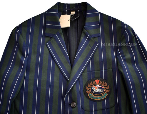 NUOVO LOGO BURBERRY CREST a righe LANA COTONE CLUB cappotto sportivo da uomo 36S