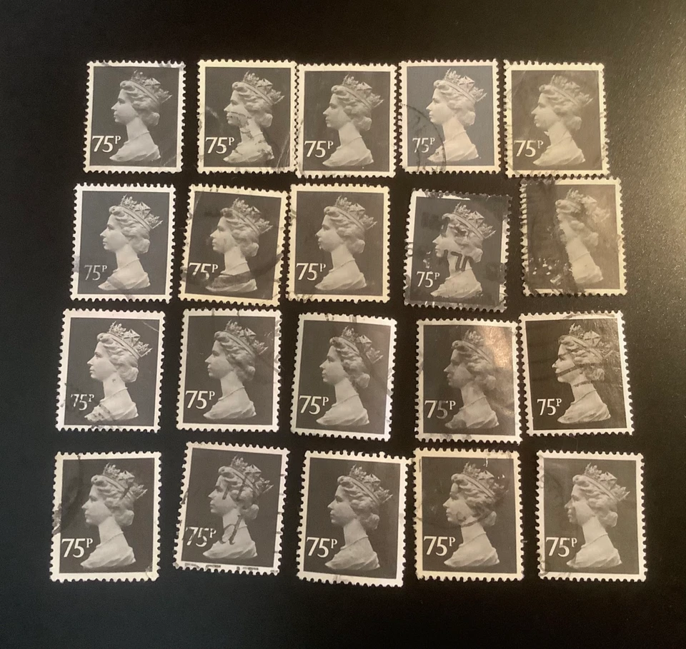 Sello Machin 75p 1980 India Negro Gran Bretaña Reina Isabel II ~ Usado Lote de 20 Foto 1 de 1