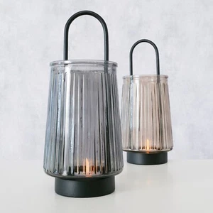 Windlicht Iver Glas lackiert Relief / Metall 25,5 cm hoch sand grau Farbwahl - Bild 1 von 4