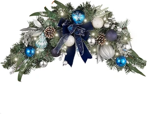 Pre-Lit Christmas Swag for Decorating Outdoor, 24 Inch Silver Blue Mailbox Swag - Picture 1 of 6