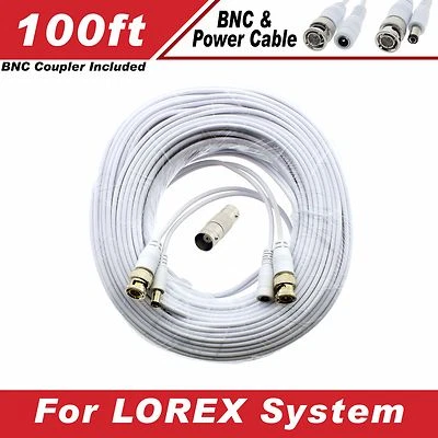 PREMIUM 100Ft HIGH QUALITY THICK BNC EXTENSION CABLES FOR LOREX SYSTEMS WHITE - Image 1 of 4