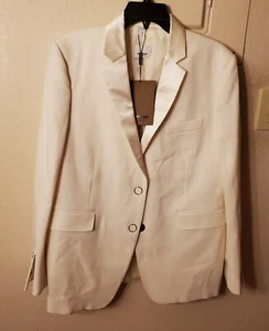 New! Burberry 'Caratown' Satin Trim Wool Blazer White Womens 14 US MSRP $1790 - Picture 1 of 12
