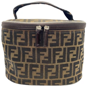 FENDI Zucca Large Vanity Bag Pouch Handbag Canvas Leather Brown Authentic - Picture 1 of 14