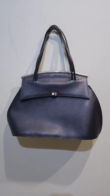 Cartera de mano vintage Fontana Milano 1915 de cuero negro Di Trebbia hecha en Italia Foto 1 de 4