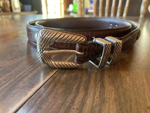 Roundtree & Yourke uomo pelle marrone conche design argento/fibbia western taglia 46 - Foto 1 di 7