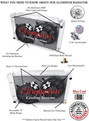 AL 2 Row 1" Tubes Radiator W/ 2 12" Fans for 1980 - 1983 Ford Fairmont Futura - Image 1 of 4