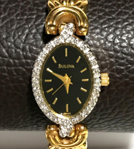 Vintage Bulova 98R40 Quartz Genuine Diamonds Bezel Ladies Dress Watch Works