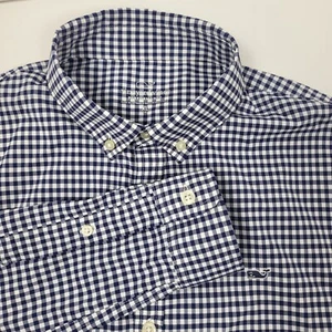 Boys VINEYARD VINES Whale Blue Gingham Check Button Down Shirt Youth X-Large 18 - Picture 1 of 7