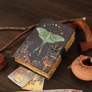 Rustic vintage handmade leather luna moth blank spell writing notebook for gift - Picture 1 of 9