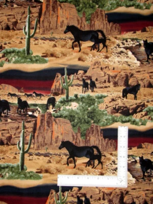 Tela de caballos salvajes por yarda pintoresca silueta de caballo algodón acolchado tesoros Foto 1 de 4