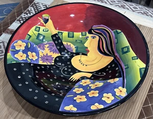 Mary NAYLOR LADY HENRIKSEN w/ WINE GLASS Imports Collectors DISPLAY BOWL~ RARE - Picture 1 of 14