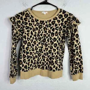 Crewcuts Sweater Girls 10 Leopard Print Long Sleeve Ruffled Pullover Sweatshirt - Picture 1 of 5