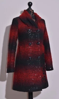 Abrigo de mujer Desigual negro/rojo de longitud media con lentejuelas talla 36 Foto 1 de 4