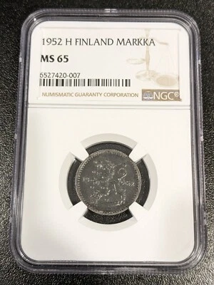 1952 H MS65 Finland Iron Markka NGC KM 30b TOP POP! - Image 1 of 4