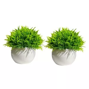 2 pcs Mini Artificial Potted PlantsMini Fake Plants Plastic Fake Green GrassS... - Picture 1 of 5