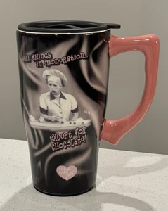 I Love Lucy Chocolate Ceramic Travel Mug W/ Lid - Excellent EUC - Picture 1 of 11