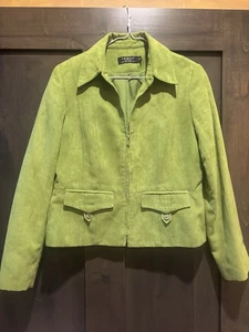 TRIBAL Green Faux Suede Zip Up Collared Petite Jacket Size 6P - Picture 1 of 3