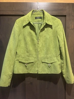 TRIBAL Green Faux Suede Zip Up Collared Petite Jacket Size 6P - Image 1 of 3