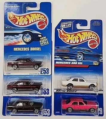 Hot Wheels Lote De 5 Mercedes 380SEL, 4-1992(3) #253 (1) #229, 1-1998 #767 Foto 1 de 4