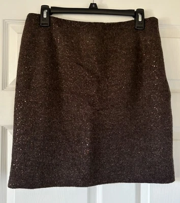 J Jill Skirt Size 6 Brown Mini Sequined Lined Side Zip Wool Blend EUC - Image 1 of 4