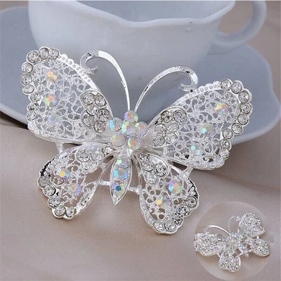 Broche de boda broche grande vintage de aleación de diamantes de imitación con mariposa diamante Foto 1 de 4