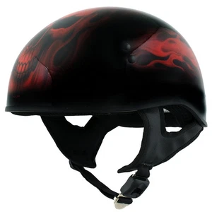 Casco de motocicleta cuero caliente negro rojo llama calavera DOT HLD1018 - Imagen 1 de 9