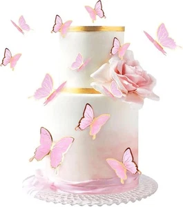 30pcs Pink Gold Edge Mixed Size Lively 3D Swllowtail Butterfly Cupcake Topper - Picture 1 of 7