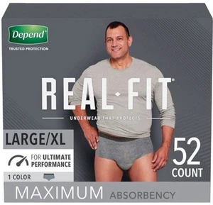Depend Real Fit Incontinence Underwear for Men, Maximum, L/XL, Grey, 52Ct - Picture 1 of 6