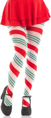 Leg Avenue womens Christmas Holiday Spandex Tights One Size, Green/Red Stripes  - Image 1 of 4