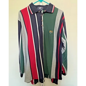 Vintage Striped Polo Shirt Mens Large Navy 90s Rugby Striped Long Sleeve - Picture 1 of 5