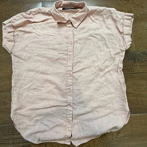 Camicia donna Lauren Ralph Lauren grande corallo manica corta lino con bottoni - Foto 1 di 9