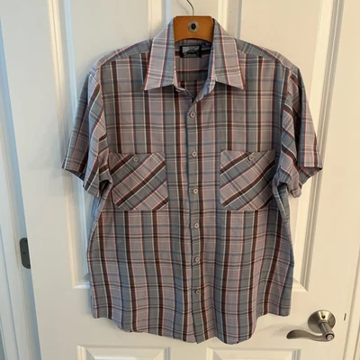 VTG Fieldmaster Sears Men M Medium Plaid Button Up Shirt Short Sleeve 2 Pocket - Image 1 of 4