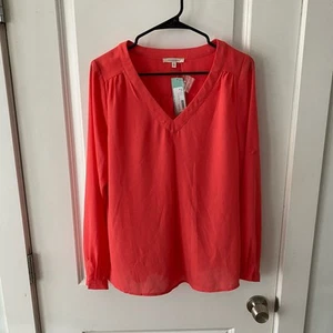 41 Hawthorn Womens sz M Blouse Rosa Tab Sleeve V Neck Coral NEW NWT's - Picture 1 of 16