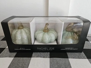 NUOVO Rachel Zoe Set di 3 Vetro Soffiato a Mano Salvia Decorazione Zucca Halloween Autunno Autunno - Foto 1 di 8