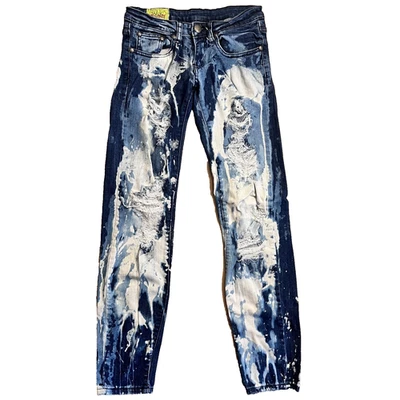Machine Y2K Low Rise Acid Wash Distressed Blue Jeans Womens Size 0 - Image 1 of 4