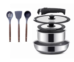 Sartén y cacerola antiadherente 3 utensilios inducción mango extraíble - Imagen 1 de 23