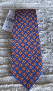 Kiton 100% Silk 7-Fold Tie Made In Italy Blue With Orange Square Pattern NWT - Picture 1 of 14