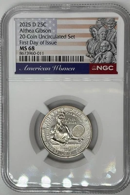 2025 D ALTHEA GIBSON NGC MS 68 American Women QUARTER🔥 FIRST DAY OF ISSUE - Image 1 of 2