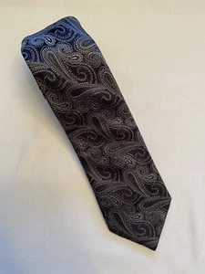 HUGO BOSS Men's 100% Silk Necktie ITALY Designer Paisley Gray w Black Background - Picture 1 of 10