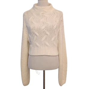 House Of Harlow Womens Sz M White Cable Knit Mock Neck Cropped Fisherman Sweater - Picture 1 of 9