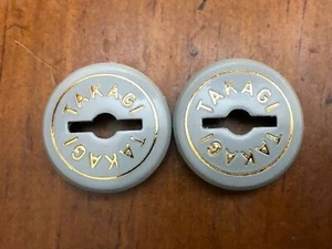Takagi - Crank Caps - Grey-Gold Font - old school bmx - Picture 1 of 1