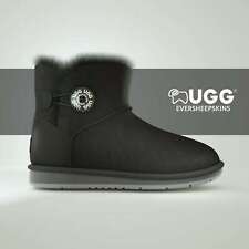 Ugg Boots Sheepskin Classic Mini Button Australian Ladies Black Sizes 35-41 EU