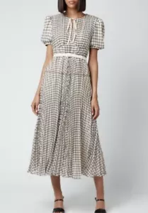 Self Portrait Monochrome Check Midi Dress Size 8 Pleated Lined With Belt (D) - Picture 1 of 18