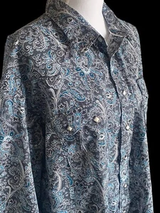 Panhandle Rough Stock manica lunga paisley a scatto perla blu taglia XL - Foto 1 di 12