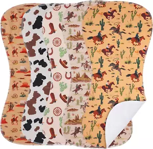 5 Pack Western Baby Burp Cloths Soft Absorbent Spit up Rags Cowboy Burp Cloths - Picture 1 of 1