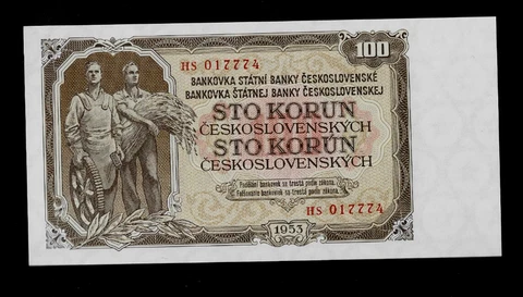 CZECHOSLOVAKIA ( 1 ) BANK NOTE  100  KORUN  1953 UNCIRCULATED  P 86 B Cover