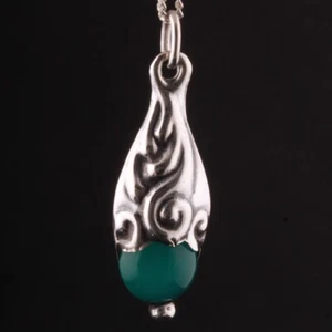 Art Nouveau Silver Pendant with Green Agate. 830S. Vintage. Antique. RARE! - Picture 1 of 5