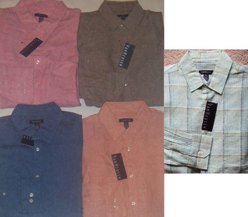 Nueva Camisa Tejida Para Hombres Van Heusen Lino Rayón Manga Larga Precio de Venta sugerido por el fabricante 54 USD Foto 1 de 1